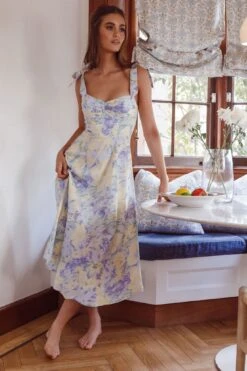 Sweet Pea Tied Shoulder Midi Dress Floral Purple -Selfie Leslie Shop CM4048D 20PURPLE 8