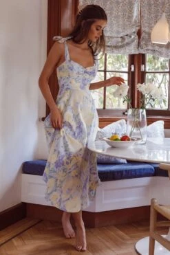 Sweet Pea Tied Shoulder Midi Dress Floral Purple -Selfie Leslie Shop CM4048D 20PURPLE 9