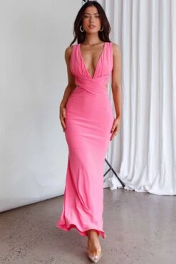 High Life Plunging Neckline Maxi Dress Hot Pink -Selfie Leslie Shop CM4058H 20HOT 20PINK 2