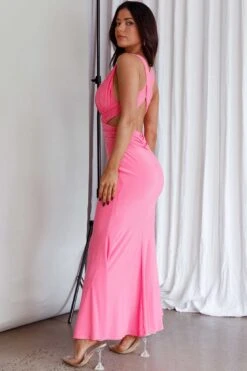 High Life Plunging Neckline Maxi Dress Hot Pink -Selfie Leslie Shop CM4058H 20HOT 20PINK 8