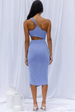 Cleopatra Asymmetrical Neckline Cut-Out Waist Side Split Midi Dress Blue -Selfie Leslie Shop EH0006DR01 20BLUE 8