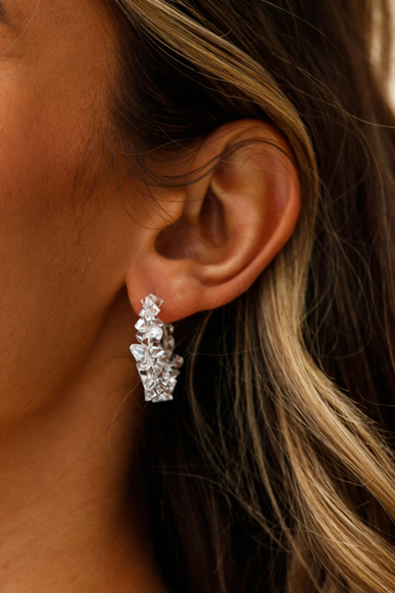 Hartley Clear Polished Stone Hoop Earrings 3 Hartley Clear Polished Stone Hoop Earrings