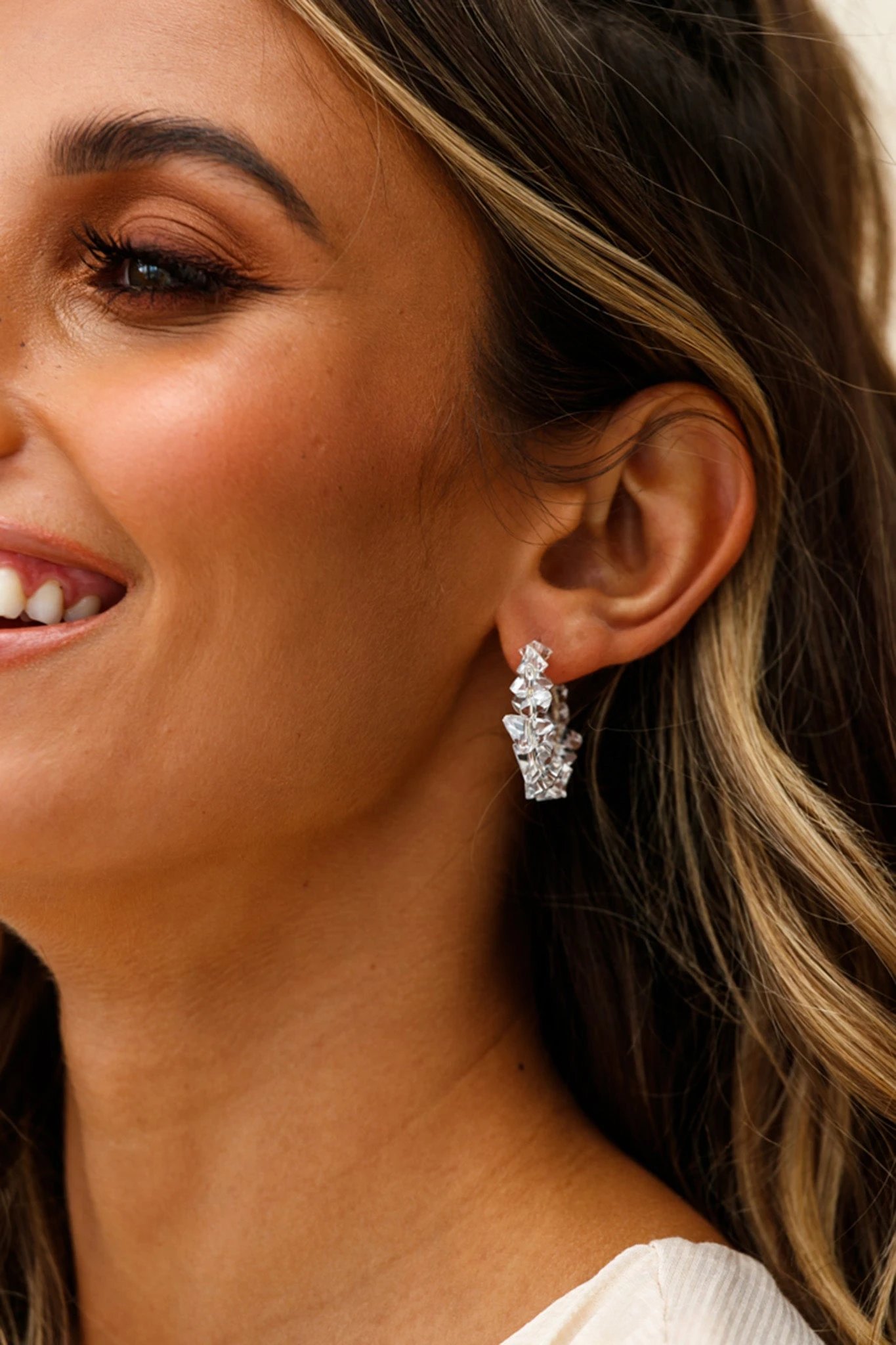 Hartley Clear Polished Stone Hoop Earrings 4 Hartley Clear Polished Stone Hoop Earrings - Image 2