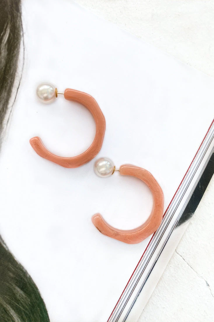 Sydney Perspex Hoop Pearl Back Earrings Rose 6 Sydney Perspex Hoop Pearl Back Earrings Rose - Image 4