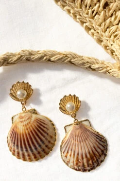 Bora Bora Pearl Accent Shell Earrings Tan -Selfie Leslie Shop ER00020 TAN 2