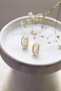 Ophelia Pearl And Crystal Earrings Gold -Selfie Leslie Shop ER00047 20GOLD 2