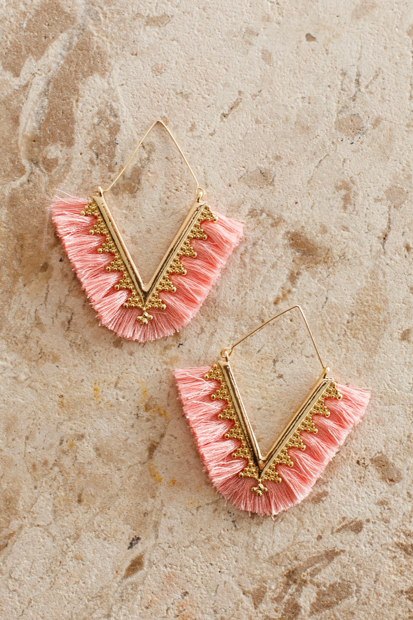 Sheba Gold Fringe Earrings Pink 3 Sheba Gold Fringe Earrings Pink