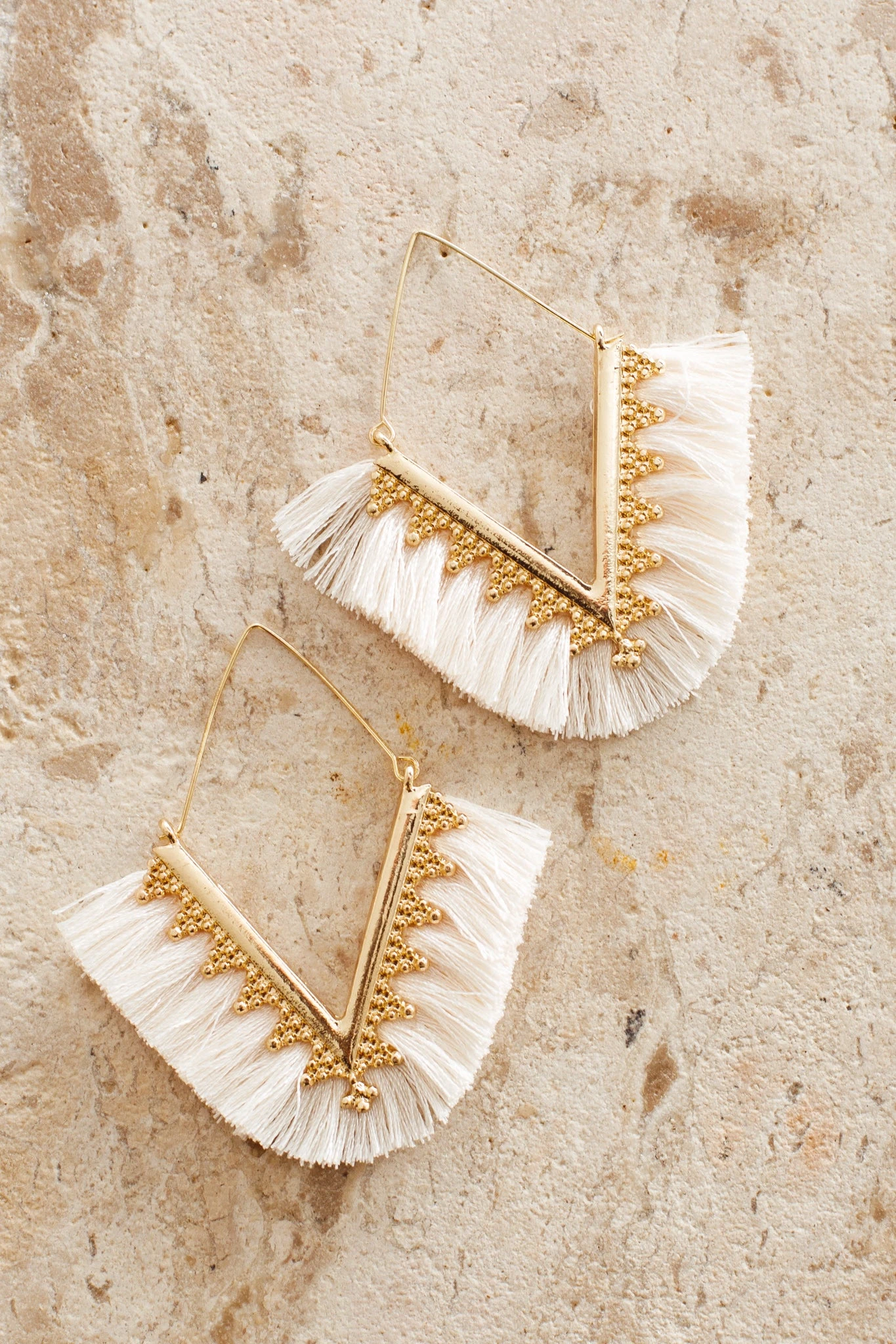 Sheba Gold Fringe Earrings White 3 Sheba Gold Fringe Earrings White