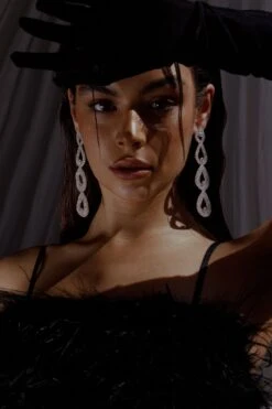 Royale Diamante Pear Drop Earrings Silver -Selfie Leslie Shop ER00083 20SILVER 2