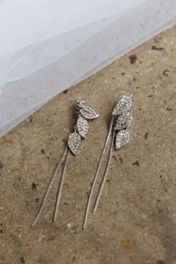 Zircon Leaves Tassel Drop Earrings Silver -Selfie Leslie Shop ER00113 20SILVER 4