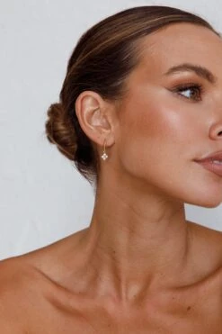 Dexter Clover Diamante Drop Hoop Earrings Gold -Selfie Leslie Shop ER0117GOLD 3