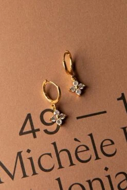 Dexter Clover Diamante Drop Hoop Earrings Gold -Selfie Leslie Shop ER0117GOLD 4