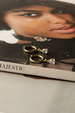 Teary Drop Diamante Hoop Earrings Gold -Selfie Leslie Shop ER0122GOLD 5