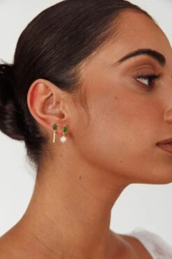 Ireland Gem & Pearl Earrings Gold -Selfie Leslie Shop ER0159 20GOLD 2