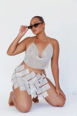 Twinkle Diamante Crop Vest Silver -Selfie Leslie Shop FS0008SILVER 3