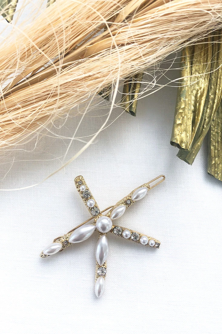 Esme Pearl Starfish Hair Pin Gold 3 Esme Pearl Starfish Hair Pin Gold
