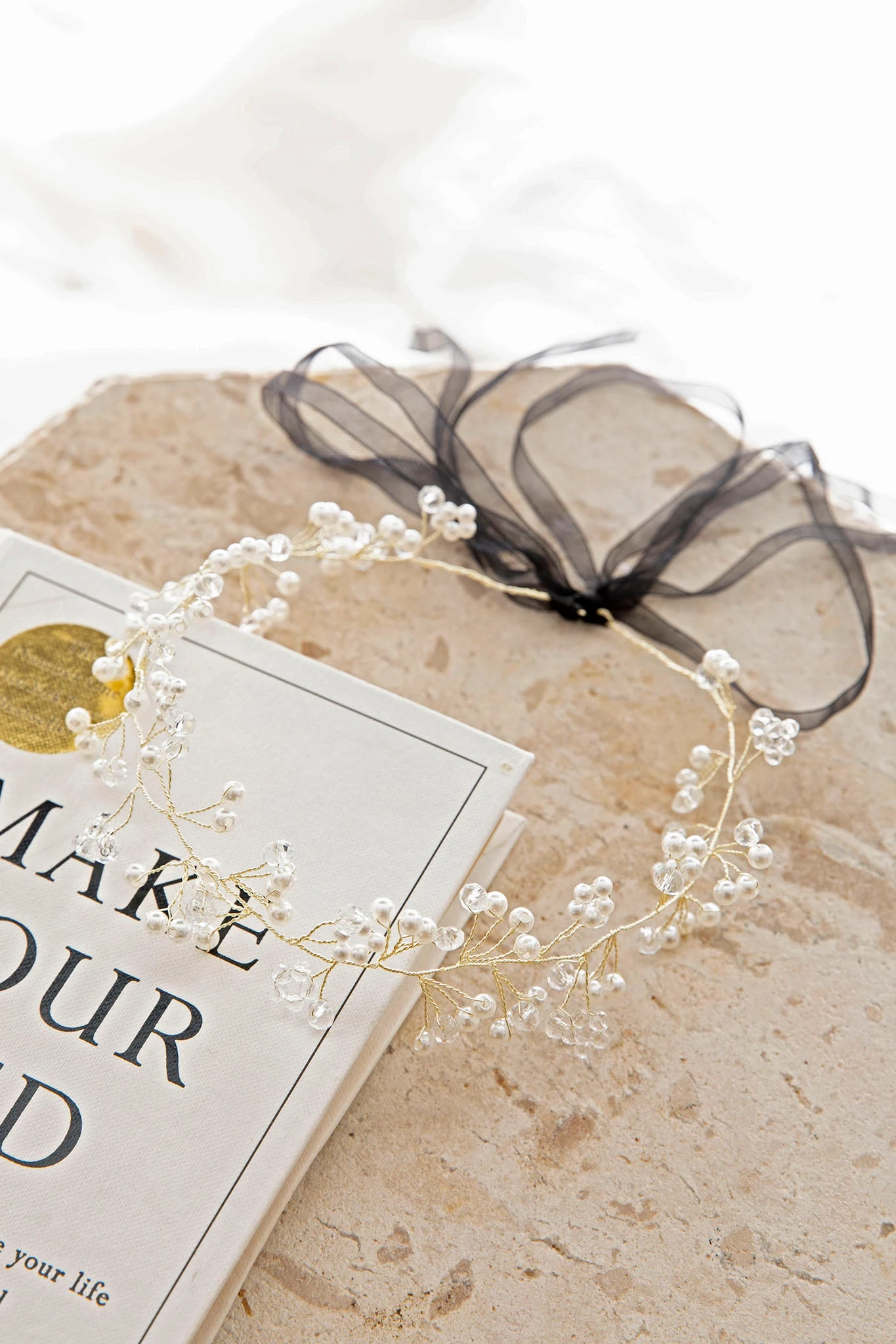 Enchanted Pearl & Crystal Wire Headband Gold 5 Enchanted Pearl & Crystal Wire Headband Gold - Image 3