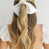 Carina Pearl & Satin Bow Hair Tie White