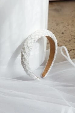 Suede Pearl Headband White -Selfie Leslie Shop HA00036 20WHITE 4