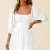 Abby Off-Shoulder Tie-Up Back Dress White -Selfie Leslie Shop KJ0044D WHITE 2