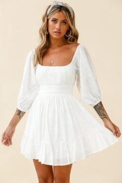 Abby Off-Shoulder Tie-Up Back Dress White -Selfie Leslie Shop KJ0044D WHITE 3
