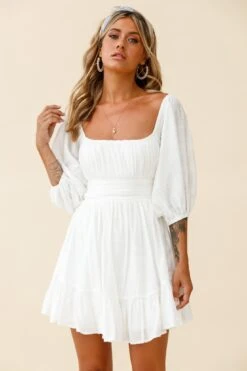 Abby Off-Shoulder Tie-Up Back Dress White -Selfie Leslie Shop KJ0044D WHITE 4