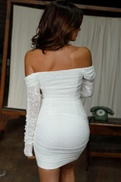 Moonrise Off-Shoulder Long Sleeve Dress Lace White -Selfie Leslie Shop KJ0163HS02 20WHITE 3
