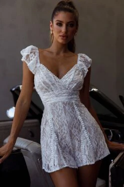 Lola Tied Back Lace Romper White -Selfie Leslie Shop KT0034DC06 20WHITE 2