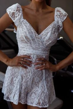 Lola Tied Back Lace Romper White -Selfie Leslie Shop KT0034DC06 20WHITE 4