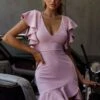 Cupid's BowV-Neckline Ruffle Shoulder Bodycon Dress Blush 1 Cupid's BowV-Neckline Ruffle Shoulder Bodycon Dress Blush -Selfie Leslie Shop KT0132BR02 20BLUSH 1