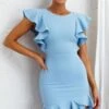 Cupid's Bow Ruffle Shoulder Bodycon Dress Baby Blue -Selfie Leslie Shop KT0132B 20BABY 20BLUE 1