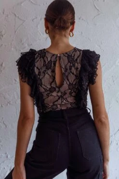 Spring Fling Frill Trim Lace Bodysuit Black 11 Spring Fling Frill Trim Lace Bodysuit Black -Selfie Leslie Shop KT0174BBLACK 3
