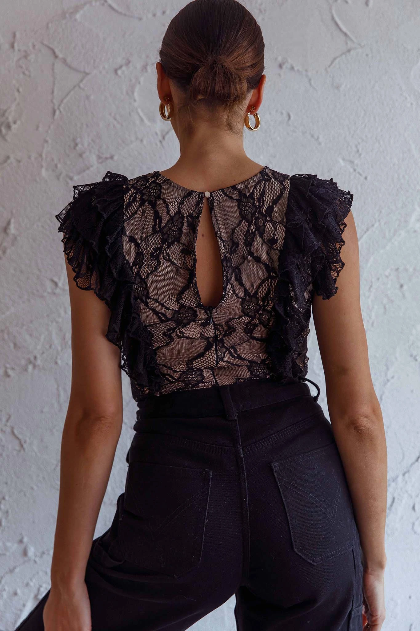 Spring Fling Frill Trim Lace Bodysuit Black 5 Spring Fling Frill Trim Lace Bodysuit Black - Image 3