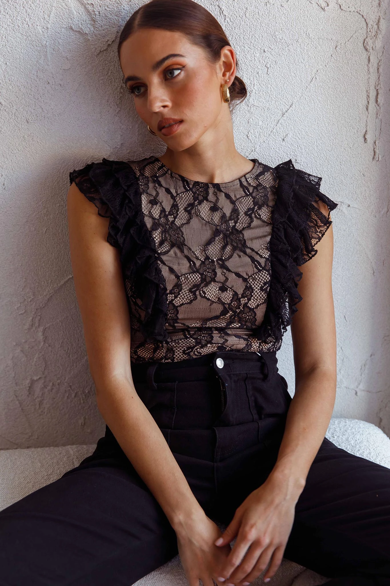 Spring Fling Frill Trim Lace Bodysuit Black 7 Spring Fling Frill Trim Lace Bodysuit Black - Image 5