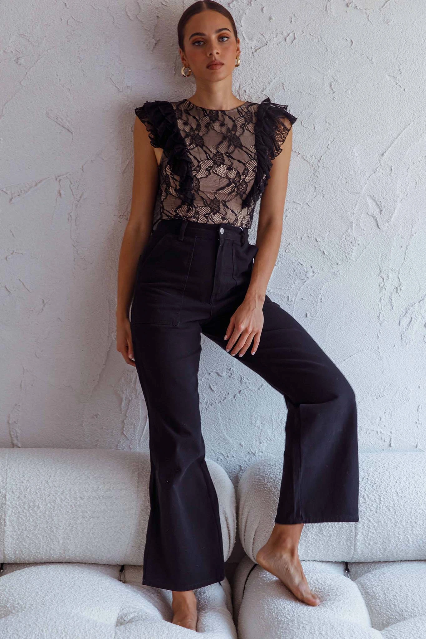 Spring Fling Frill Trim Lace Bodysuit Black 8 Spring Fling Frill Trim Lace Bodysuit Black - Image 6