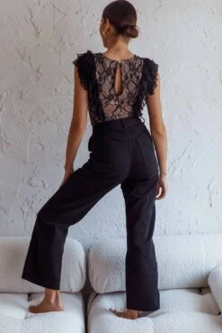 Spring Fling Frill Trim Lace Bodysuit Black 15 Spring Fling Frill Trim Lace Bodysuit Black -Selfie Leslie Shop KT0174BBLACK 7