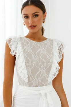 Spring Fling Frill Trim Lace Bodysuit White -Selfie Leslie Shop KT0174B WHITE 8
