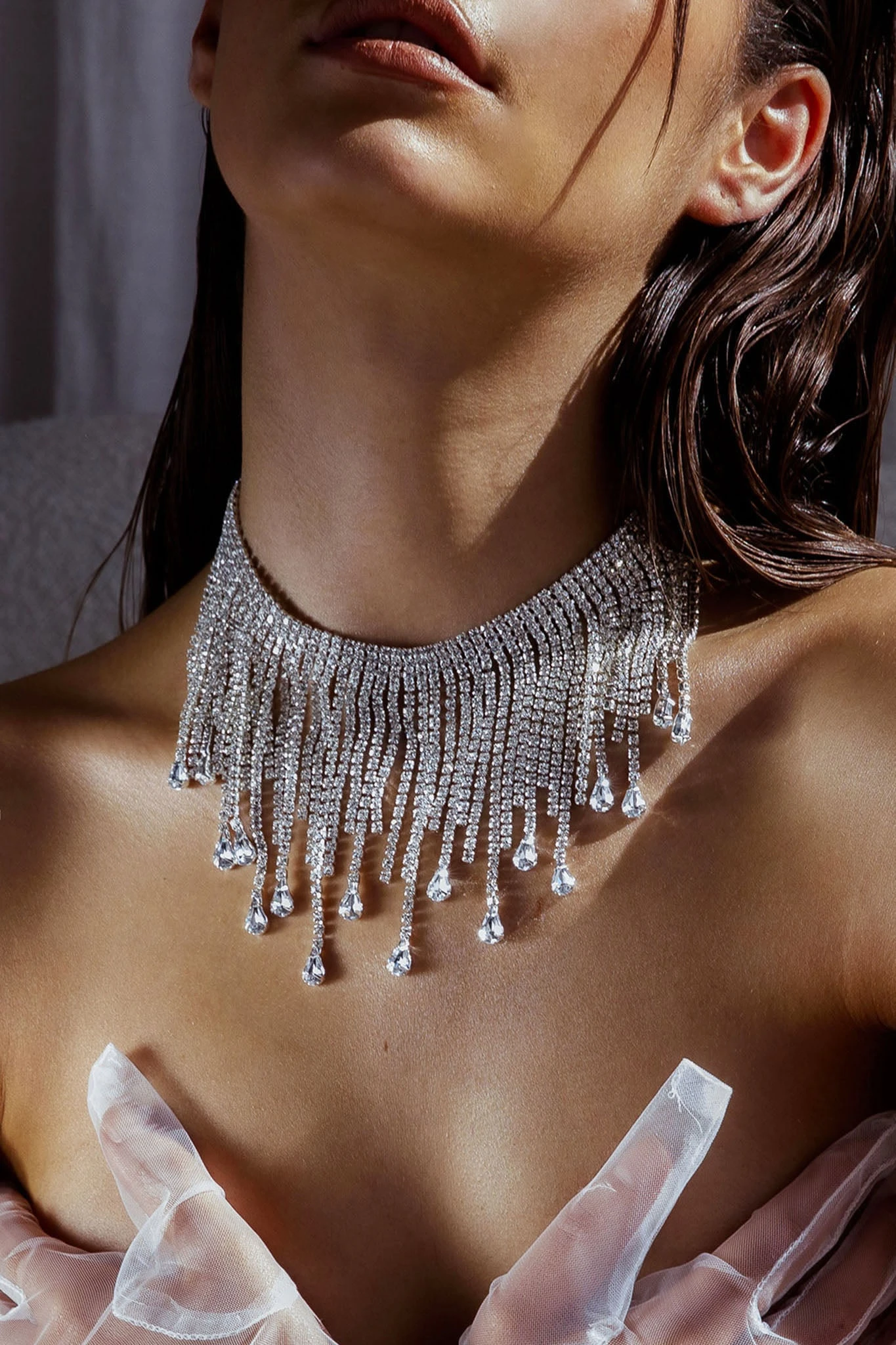 Isadora Cascade Crystal Necklace Silver 3 Isadora Cascade Crystal Necklace Silver