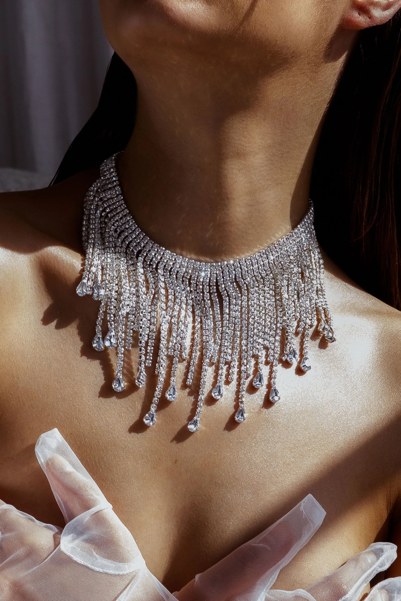 Isadora Cascade Crystal Necklace Silver 5 Isadora Cascade Crystal Necklace Silver - Image 3