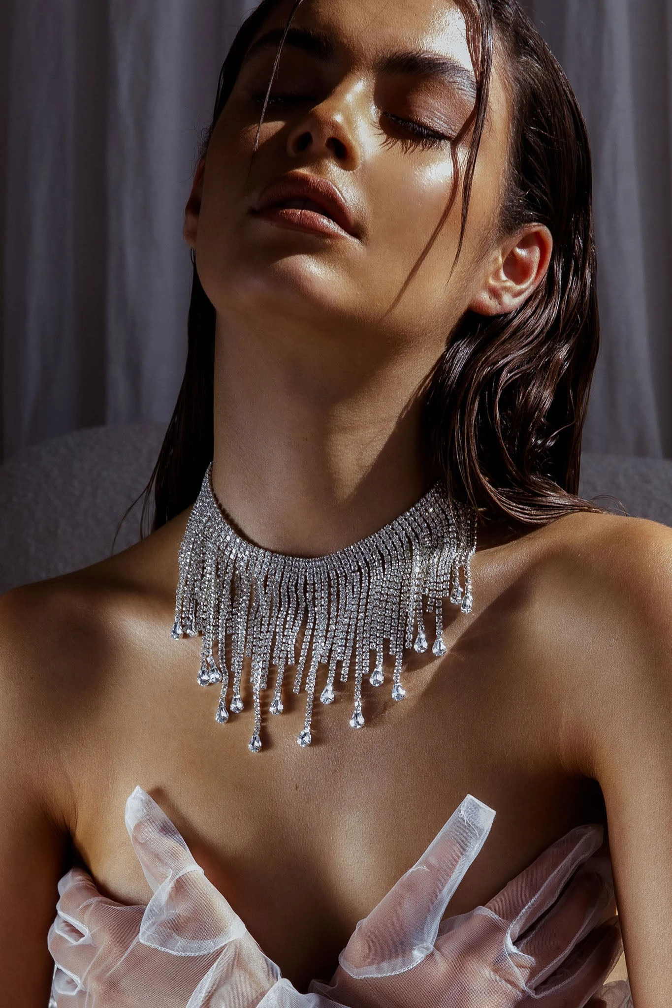 Isadora Cascade Crystal Necklace Silver 6 Isadora Cascade Crystal Necklace Silver - Image 4