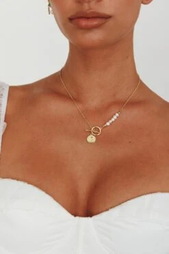 Meliza Pearl & Coin Necklace Gold -Selfie Leslie Shop NK0019 20GOLD 6