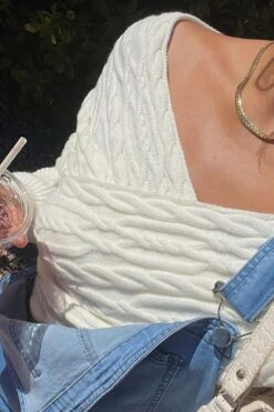 Heartstopper Off-Shoulder Wrap Knit Top Cream -Selfie Leslie Shop Photo17 3 22 102224am