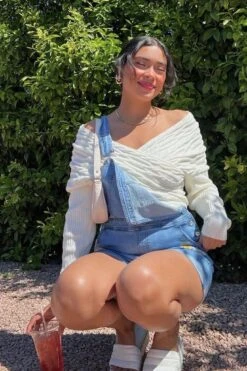 Heartstopper Off-Shoulder Wrap Knit Top Cream -Selfie Leslie Shop Photo17 3 22 105335am