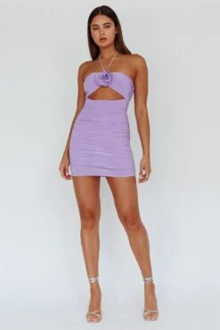 Ca Va Ruched Rose Accent Mini Dress Lavender -Selfie Leslie Shop SL5695D 20LAVENDER 6