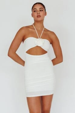 Ca Va Ruched Rose Accent Mini Dress Off White 11 Ca Va Ruched Rose Accent Mini Dress Off White -Selfie Leslie Shop SL5695D 20OFF 20WHITE 5