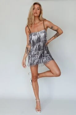 New York Nights Sequin Fringe Mini Dress Black -Selfie Leslie Shop SLA1643 20BLACK 2