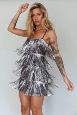 New York Nights Sequin Fringe Mini Dress Black -Selfie Leslie Shop SLA1643 20BLACK 6
