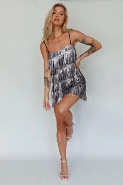 New York Nights Sequin Fringe Mini Dress Black -Selfie Leslie Shop SLA1643 20BLACK 8