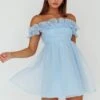 Dreamers Off-Shoulder Frill Mini Dress Light Blue