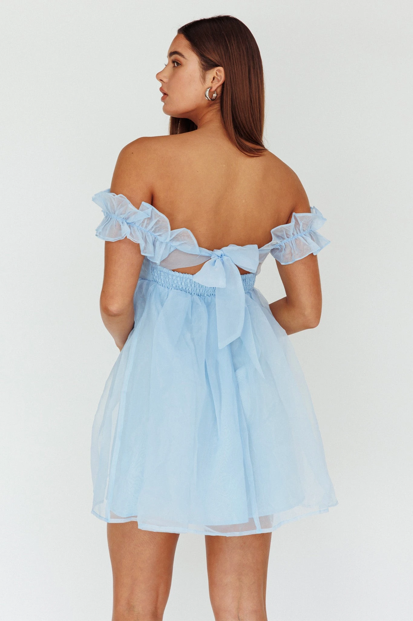 Dreamers Off-Shoulder Frill Mini Dress Light Blue 4 Dreamers Off-Shoulder Frill Mini Dress Light Blue - Image 2